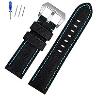 for Panerai PAM441/01661 Wristband Leather Sport Watchband Black Blue Watch Strap Accessories Bracelets 22mm 24mm 26mm (Color : Black Blue Silver, Size : 24mm)