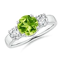 Peridot Round Three Stone Ring | Sterling Silver 925 With Rhodium Plated | Wedding, Engagement And Anniversary Collection.