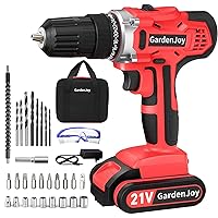 GardenJoy Cordless Power Drill Set: 21V Electric Drill with Fast Charger 3/8-Inch Keyless Chuck 2 Variable Speed 24+1 Torque Setting and 30pcs Drill/Driver Bits with Power Tool Bag