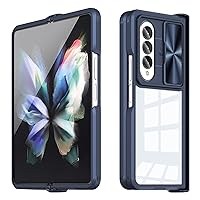 Case for Samsung Galaxy Z Fold 4, with Slide Camera Cover and Hinge Protection,Foldable TPU Frame and Hard PC Back,Shockproof Anti-Scatch Case,Blue