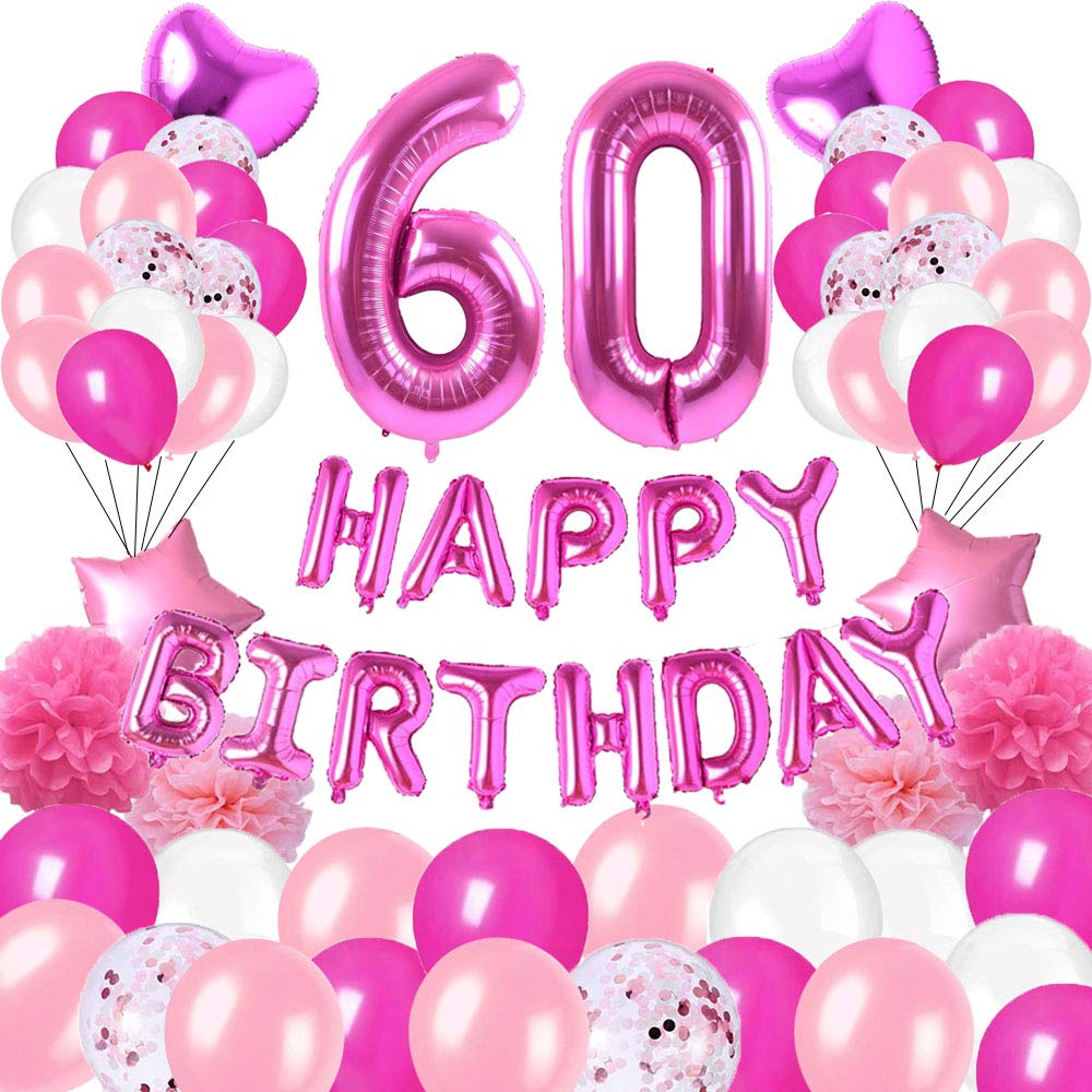 Mua Happy 60th Birthday Party Decorations Pink Latex,Rose Red ...