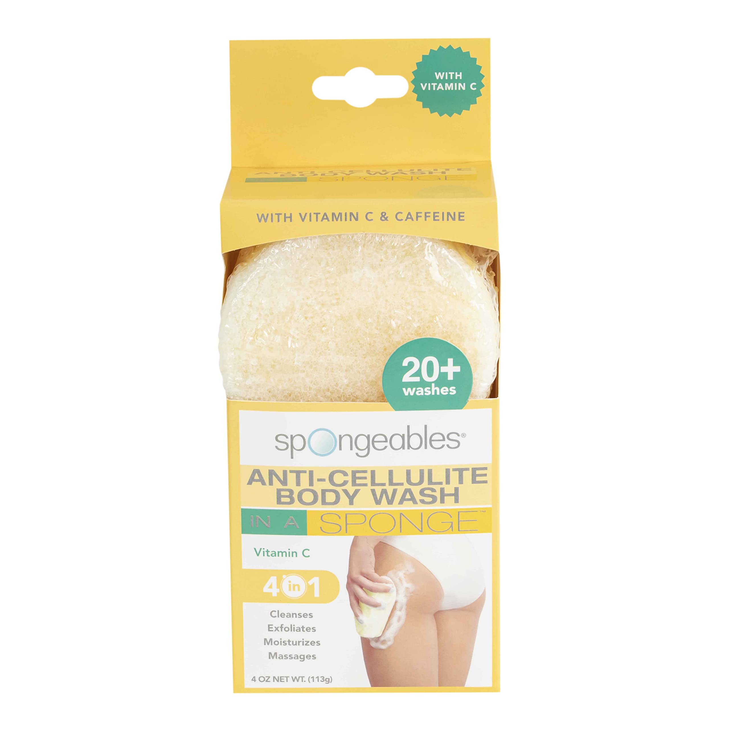 Spongeables AntiCellulite Body Wash in A Sponge with Vitamin C, Reduce The Appearance of Cellulite, Moisturizer and Exfoliator for The Body, 20+ Washes, Citrus, 3 Count