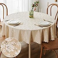 smiry Round Table Cloth, Waterproof Heavy Duty Vinyl Tablecloths, Wipeable Washable Table Cover for Kitchen and Dining Room (Beige, 60
