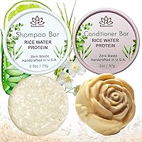 Rice Water Protein Shampoo Bar and Conditioner Bar for Hair Growth & Strengthening | ALOE VERA, RICE PROTEIN, RICE BRAN OIL, COCOA BUTTER | Handmade in USA | Paraben and Sulfates FREE