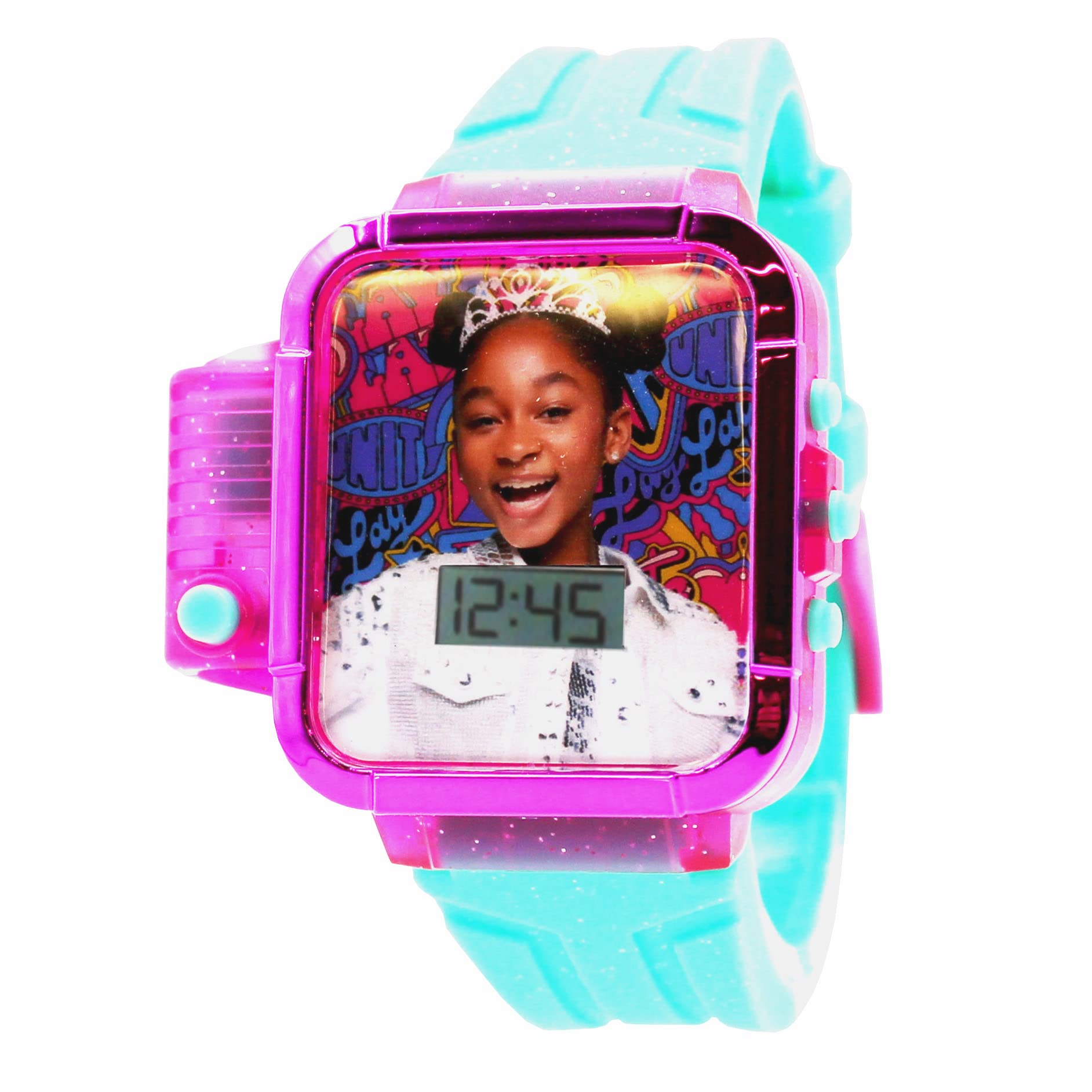 Accutime Kids Nickelodeon That Girl Lay Lay Hot Pink Digital LCD Quartz Wrist Watch with Flashlight, Turquoise Green Strap for Girls, Boys, Kids (Model: LAY4030AZ)