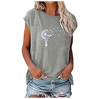 Womens Tops Casual Dressy Basic T Shirts Loose Fit Crewneck Cap Sleeve Tee Summer Outfits 2024
