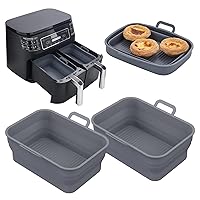 Collapsible 2-Pack Air Fryer Silicone Liners for 8QT & 10QT NINJA Foodi Dual, Rectangular Air Fryer Silicone Pot, Reusable Silicone Air Fryer Basket for Air Fryer Accessories(Gray)