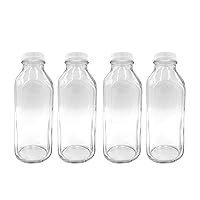 The Dairy Shoppe 1 Ltr. Glass Milk Bottle with Cap. 4 Pack Square Style 33.8 Oz
