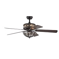 Warehouse of Tiffany Milly Antique Bronze 52-Inch 5-Blade Flower Pattern Metal/Crystal Lighted Ceiling Fan,Brown