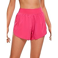 CRZ YOGA Mid Waisted Dolphin Athletic Shorts for Women Lightweight High Split Gym Workout Shorts with Liner Quick Dry