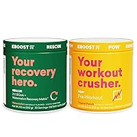 EBOOST POW Pre-Workout and Rescue BCAA Tub Bundle - Pre and Post Workout Supplement Powder for Performance, Joint Mobility, Support Recovery and Energy - Non-GMO, Gluten-Free, No Creatine