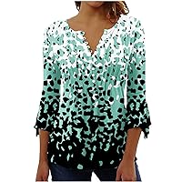 Womens Tie-Dye Tops V Neck Soft T-Shirts Flowy Pleats Tunic Button up Casual Blouses Summer Short Sleeve