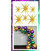 PartyWoo Gold Star Balloons 6 pcs and Purple Green Gold Balloons For Mardi Gras 100 pcs