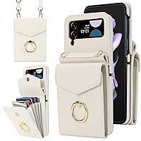 Smartphone Flip Cases Compatible with Samsung Galaxy Z Flip 3 5G Wallet Case,Quality PU Leather Flip Cover, RFID Blocking Protective Case with Card Slots Holder Girls/Ladies-Shoulder Strap Crossbody W