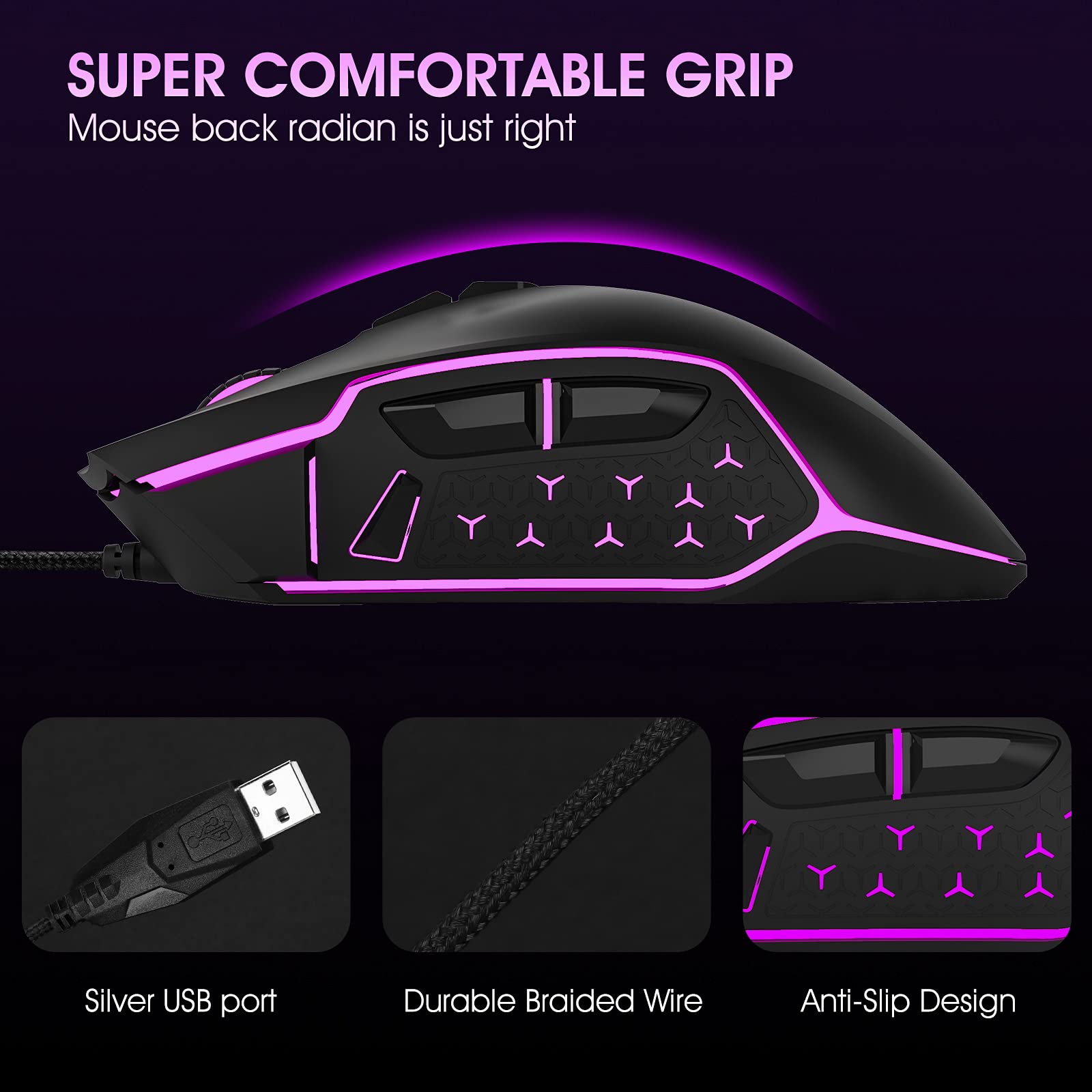 LeadsaiL Gaming Mouse Wired RGB PC Gaming Mice,Up to 7200 DPI, 8 Programmable Buttons,6 Color Backlight, Ergonomic Optical Computer Wired Mouse with Fire Button for Desktop PC Laptop Gamer & Work