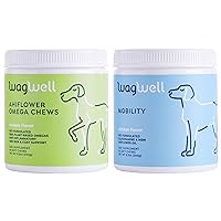 Ahiflower Omega Oil Dog Chews & Mobility Chews Bundle - Skin, Coat, Hip and Joint Supplement for Dogs