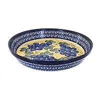 Blue Rose Polish Pottery Grapes Pie Plate with Cobalt Trim