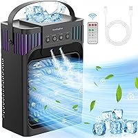 Portable Air Conditioners Fan, Evaporative Air Cooler with Remote, 40oz Water Tank Air Conditioner,3 Speed Humidify & 7 LED Light, 2-8H Timer, Cooling Fan Detachable Personal Air Conditioner for Room