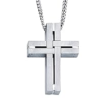 Boston Bay Diamonds Men's Cross Pendant Necklace in 316L Stainless Steel Interlocking Woven Cross on 24” Curb Chain, Choice of Color
