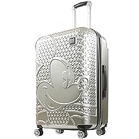FUL Disney Mickey Mouse 29 Inch Rolling Luggage, Hardside Suitcase with Spinner Wheels, Silver