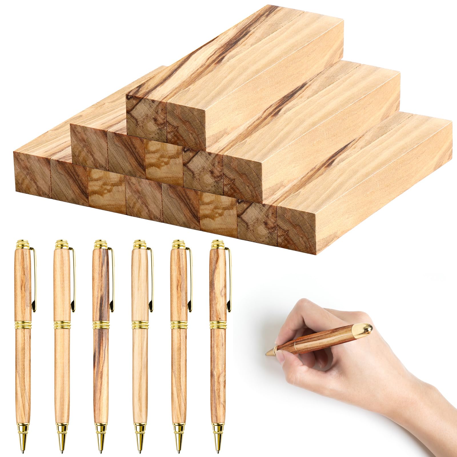 Spiareal 15 Pcs Olive Wood Pen Blanks Pen Turning Supplies DIY Crafts Pen Turning Kit, 5 x 3/4 x 3/4 Inch