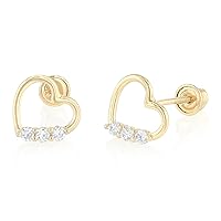 14K Yellow Gold CZ Cut-Out Heart Stud Earrings with Screw Back