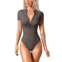 OQQ Bodysuits For Women Sexy Ribbed One Piece Short Sleeve Bodysuits