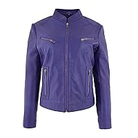 DR200 Ladies Classic Casual Biker Leather Jacket Purple