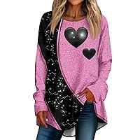 Girls Valentines Shirt, Women's Casual Plus Size Long Sleeved Round Neck Valentine's Day Printed T-Shirt Top Plus Size