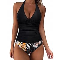 SUUKSESS Women Sexy Halter Tankini Bathing Suit Slimming Tummy Control Swimsuit