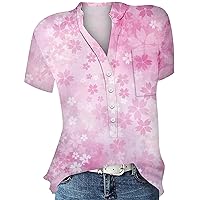 Women's Short Sleeve Blouses Casual Printed V-Neck Short Sleeved Shirt Pullover Loose Blouse Tops, S-3XL