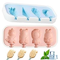 Silicone Popsicle Molds, 2Pcs Popsicle Molds With Sticks Diy Silicone Popsicle Molds Cute Fruits ＆ Animal Ice Pop Mold With Lid No-Bpa Baby Popsicle Molds Reusable Molds