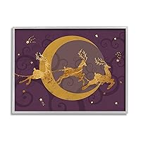 Stupell Industries Reindeers Flying Over Crescent Moon Glam Christmas Sky, Designed by Daphne Polselli Gray Framed Wall Art, 24 x 30, Purple