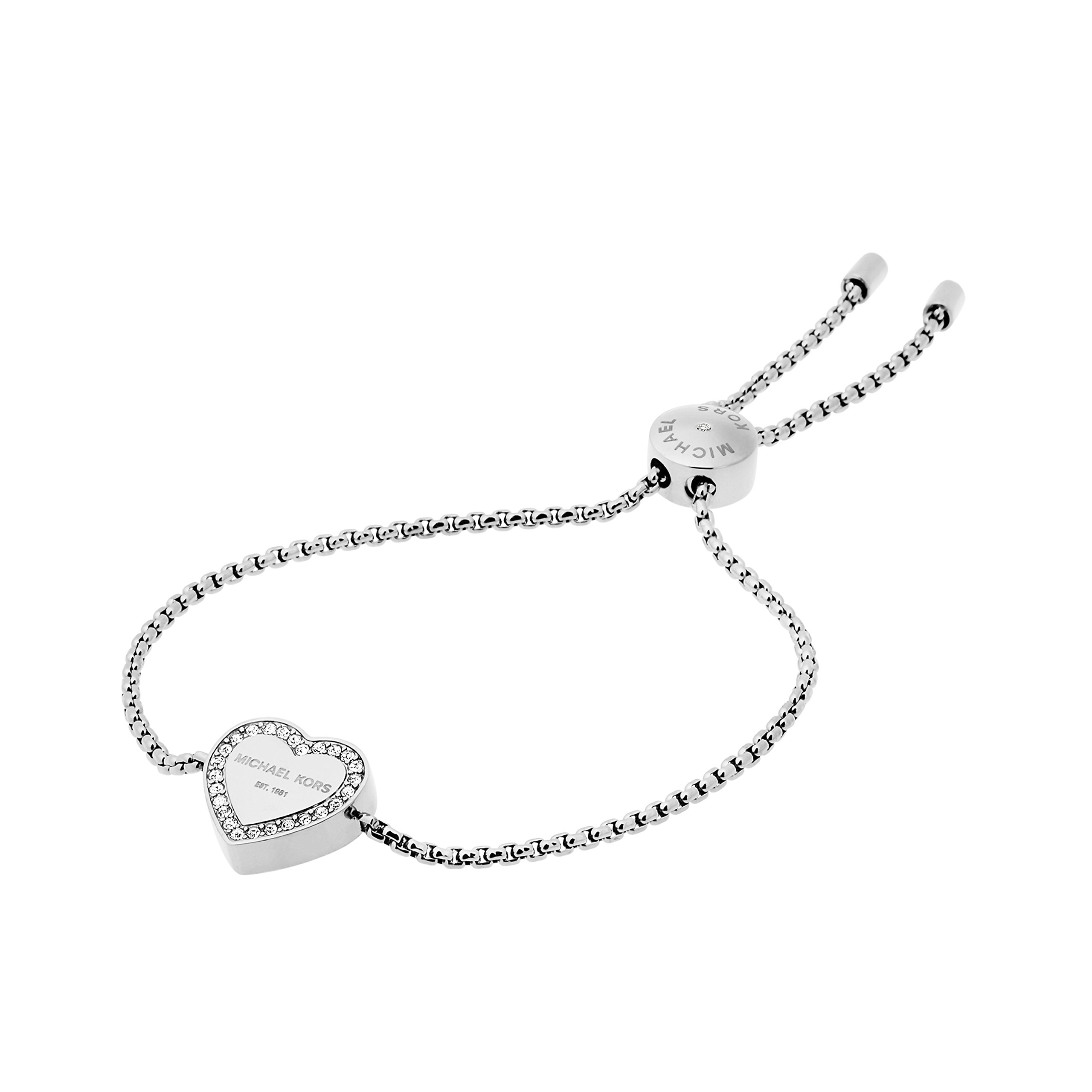 Michael Kors Women's Logo Heart Silver-Tone Stainless Steel Slider Bracelet (Model: MKJ5390040)