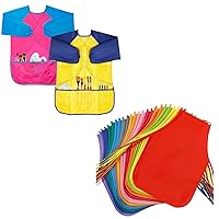 Bundle of 24 Pack Kids Art Aprons and 2 Pack Children's Painting Smocks
