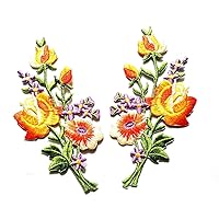 Beautiful Orange Rose Flowers Patch Sunflowers Bloom Garden Patch Embroidered Appliques Iron-on Patches Patch DIY Clothes Bag T-Shirt Jeans (Orange Rose Flowers)