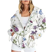 Womens Fall Fashion Floral Print Zip Up Hoodies Teen Girls Y2k Oversized Sweatshirts Casual Long Sleeve Jacket with Pockets