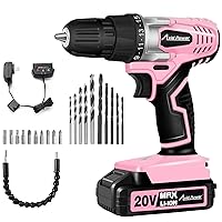 AVID POWER 20V MAX Lithium lon Cordless Drill Set, Power Drill Kit with Battery and Charger, 3/8-Inch Keyless Chuck, Variable Speed, 16 Position and 22pcs Drill Bits (Pink)