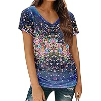 2024 Summer T-Shirts Short Sleeve V Neck Tees for Women Fashion Tops Trendy Lightweight Soft Casual Summer Top