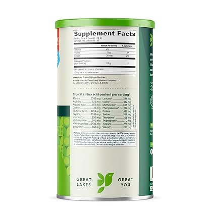 Great Lakes Collagen Peptides Powder Supplement for Skin Hair Nail Joints - Unflavored - Quick Dissolve Hydrolyzed, Non-GMO, Keto, Paleo, Gluten-Free, No Preservatives - 16 oz Canister