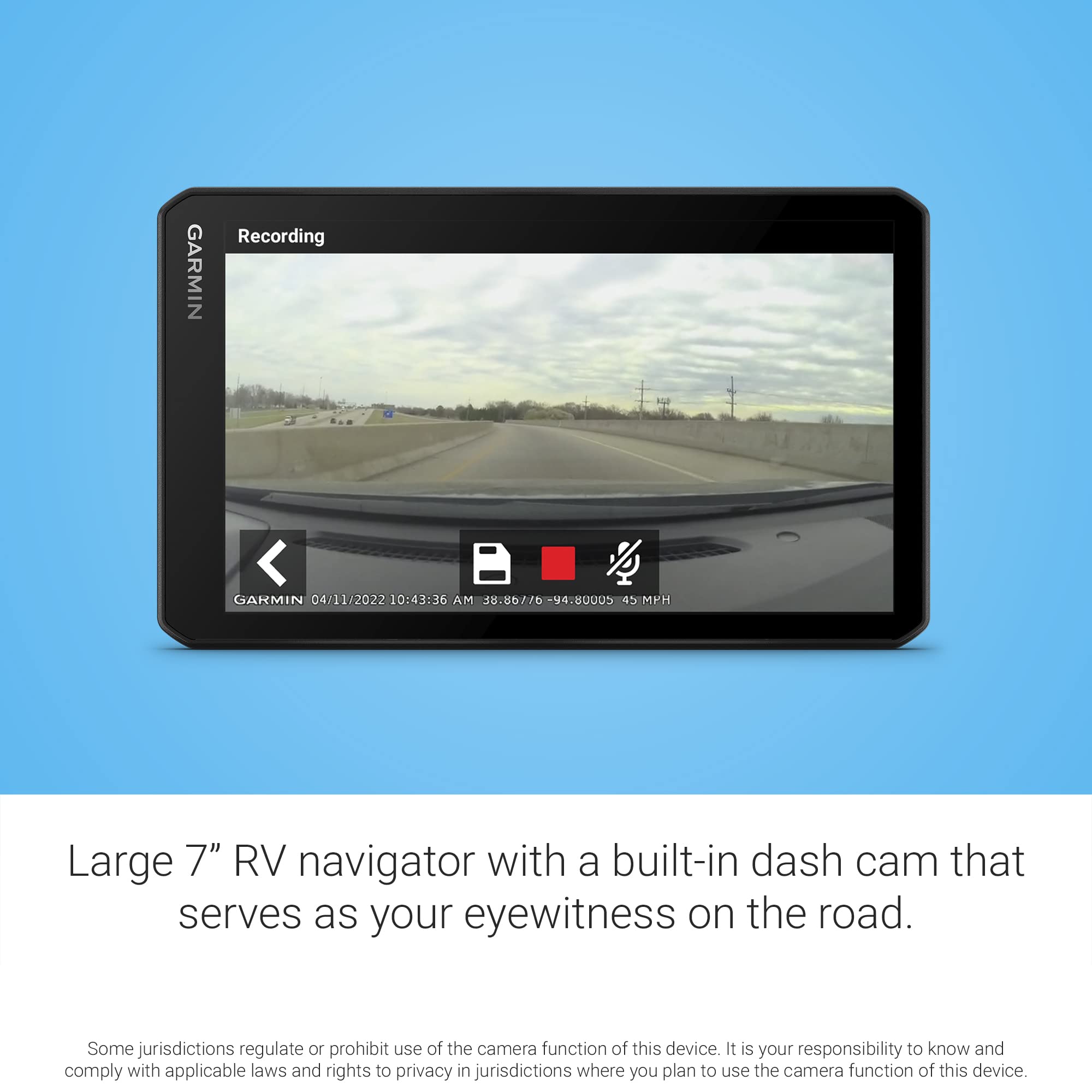 Garmin RV Cam 795, Large, Easy-to-Read 7” GPS RV Navigator, Built-in Dash Cam, Automatic Incident Detection, Custom RV Routing, High-Resolution Birdseye Satellite Imagery