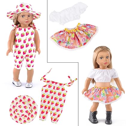 ebuddy Doll Clothes 10 Sets 18 Inch Doll Clothes and Accessories for 18 inch Girl Doll Include Dress Handbag Headband Hat and Rompers