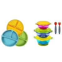 PandaEar Divided Unbreakable Silicone Baby and Toddler Plates & Stay Put Spill Proof Stackable Baby Suction Bowls