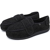 Women Men Extra Wide Width Diabetic Recovery Slippers for Seniors, Slip-Resistant Adjustable Velcro Shoes for Men Elderly Diabetic Slippers, Shoes for Edema and Swollen Feet, Lymphedema Shoe Black L03
