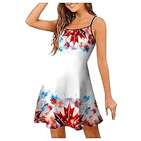 XJYIOEWT Midi Dresses for Women 2024,Women's Fashion Spring and Summer Canadian Print Adjustable Strap Bra Sexy Casual