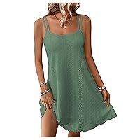 MakeMeChic Women's Summer Cami Dress Sleeveless Eyelet Embroidery Short Flared Dress