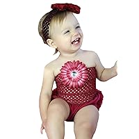 Wine Red Cotton Bloomer Tube Top Elegant Baby Girl Clothing Pant Set 3-12m