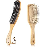BFWood Boar Bristle Brush for Clothes, Bamboo Hair Brush with Steel Bristles for Anti-Static & Massaging Scalp