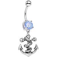 Body Candy Steel Iridescent Light Blue Accent Pirate Skull Nautical Anchor Dangle Belly Ring