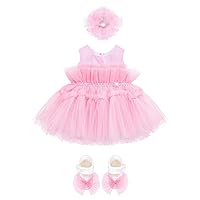 Lilax Baby Girl Tulle Princess Tutu Wedding Dress 3 Piece Set with Matching Shoe and Headband